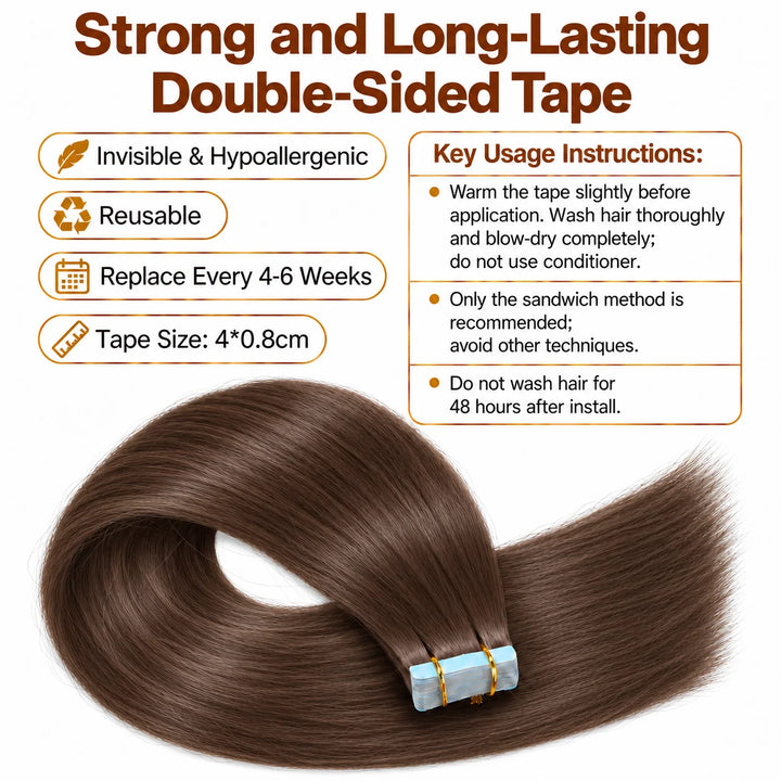 Real Human Tape-In Hair  Soft  Silky,hand tied hair extensions near me,tape extensions placement #4