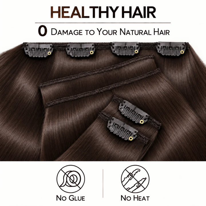 Remy Human Hair Clip-In Extensions 7 Pieces for Full Volume Dark Brown (2)