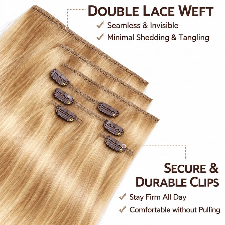Remy Human Hair Clip-In Extensions 7 Pieces for Full Volume Highlights (#P18/613)