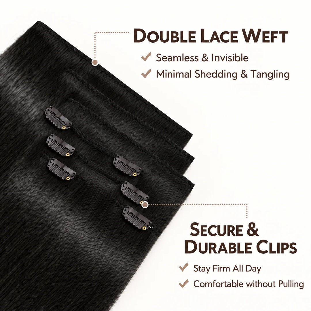 Remy Human Hair Clip-In Extensions 7 Pieces for Full Volume Jet Black (1)