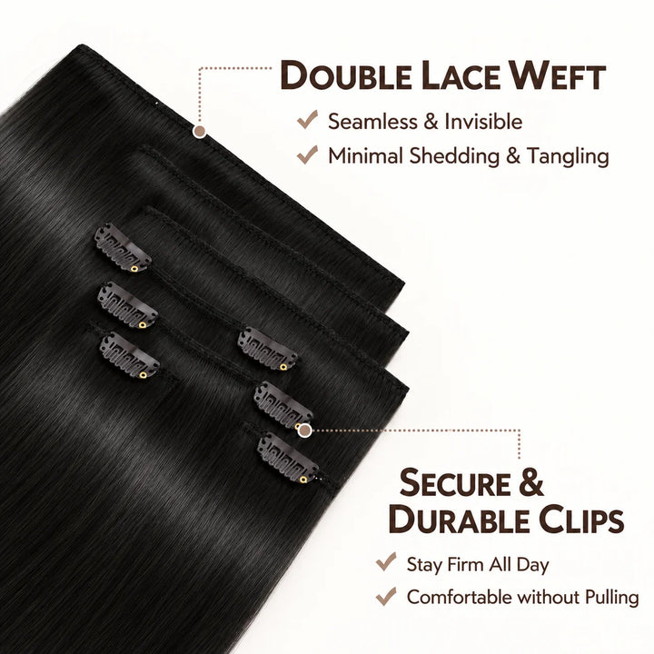 Remy Human Hair Clip-In Extensions 7 Pieces for Full Volume Jet Black (1)
