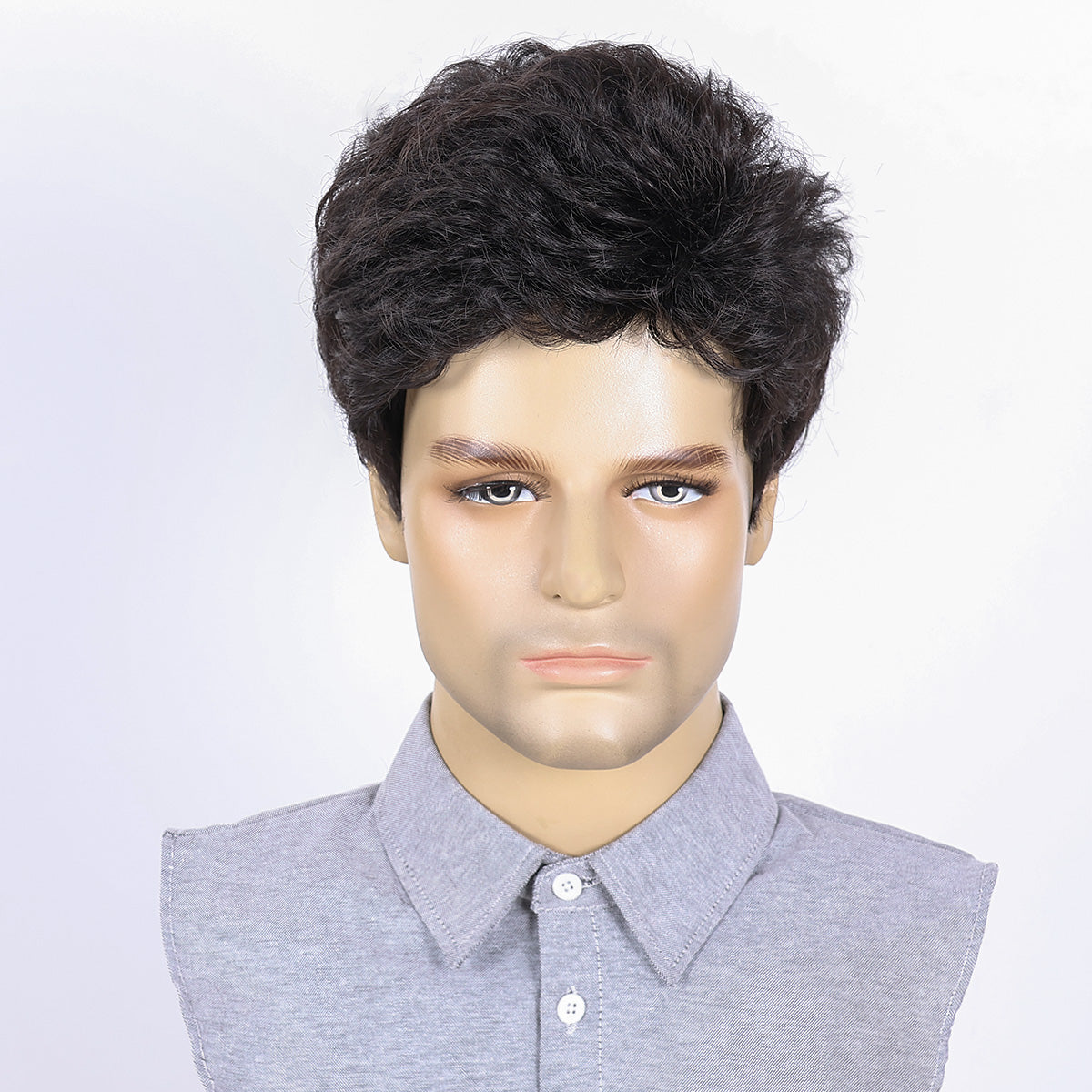 Casual Look Men's Wig – Heat-Resistant Fiber, Natural Appearance