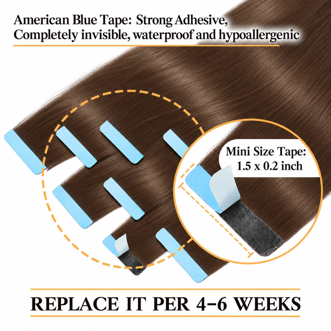 Real Human Tape-In Hair  Soft  Silky,hand tied hair extensions near me,tape extensions placement #4