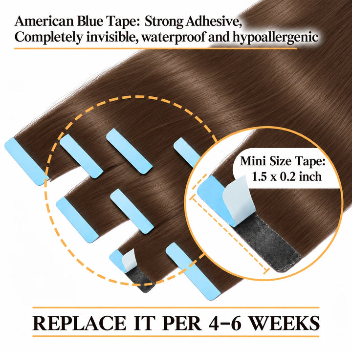 Real Human Tape-In Hair  Soft  Silky,hand tied hair extensions near me,tape extensions placement #4
