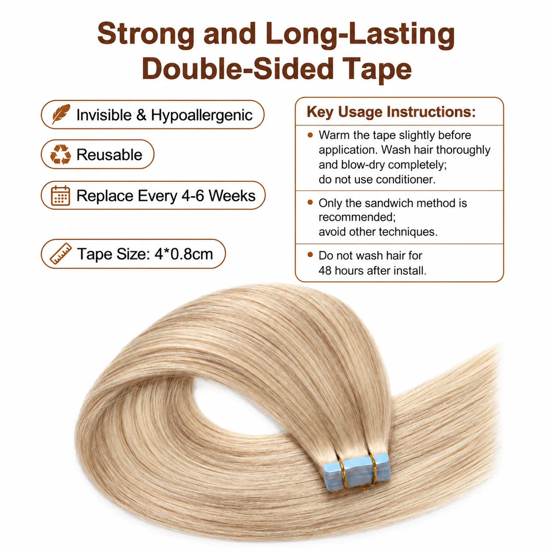 XJ Reusable Hair Tape Strips – Eco-Friendly & Budget-Saving_Placement Of Tape In Hair Extensions #P18/613