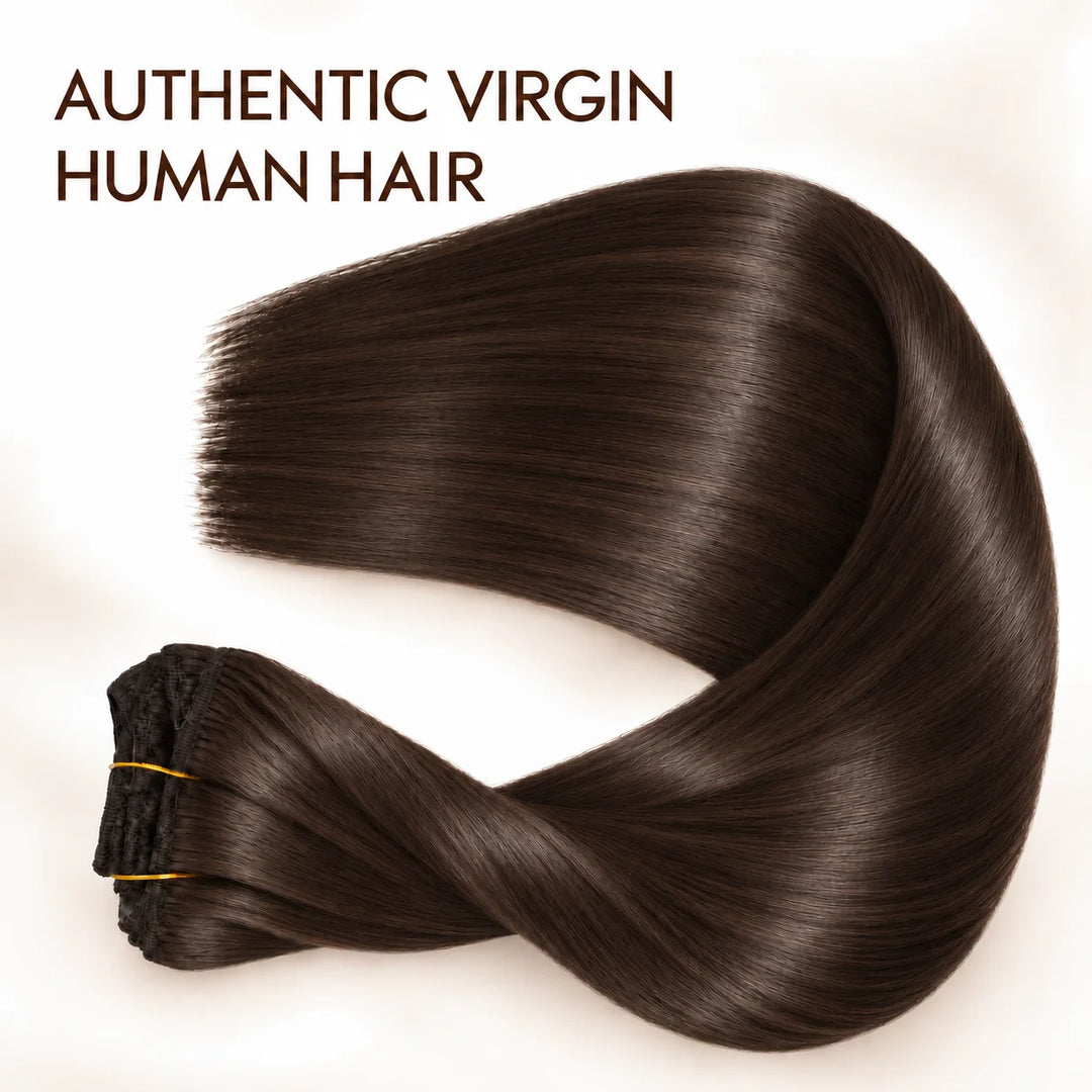 Remy Human Hair Clip-In Extensions 7 Pieces for Full Volume Dark Brown (2)