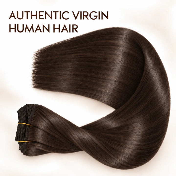 Remy Human Hair Clip-In Extensions 7 Pieces for Full Volume Dark Brown (2)