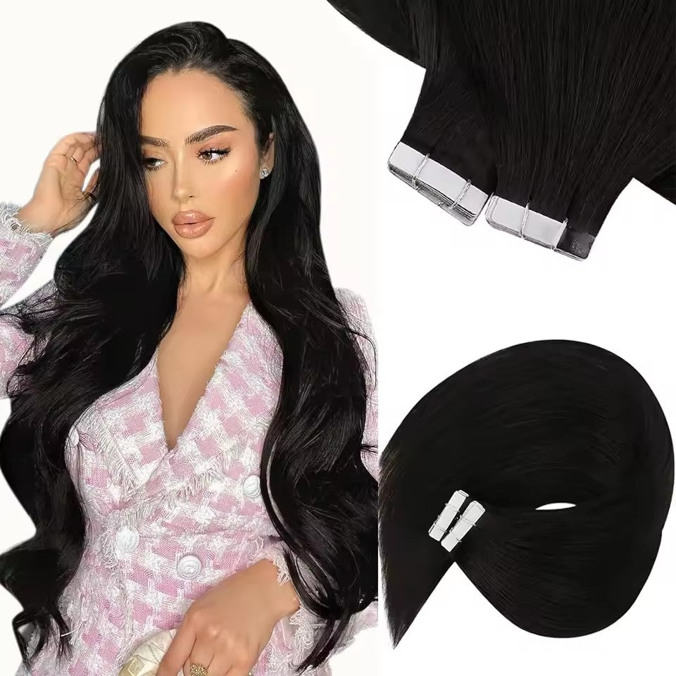 XJ Hair Tape In Hair Extensions Real Natural Hair Seamless Skin Weft Colorful Adhesive Glue On For Salon High Quality