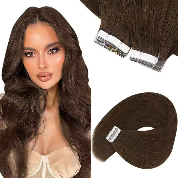 XJ Hair Tape In Hair Extensions Real Natural Hair Seamless Skin Weft Colorful Adhesive Glue On For Salon High Quality
