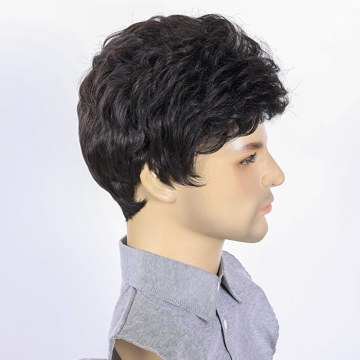 Casual Look Men's Wig – Heat-Resistant Fiber, Natural Appearance