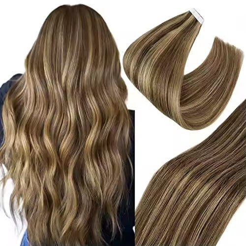 XJ Hair Tape In Hair Extensions Real Natural Hair Seamless Skin Weft Colorful Adhesive Glue On For Salon High Quality