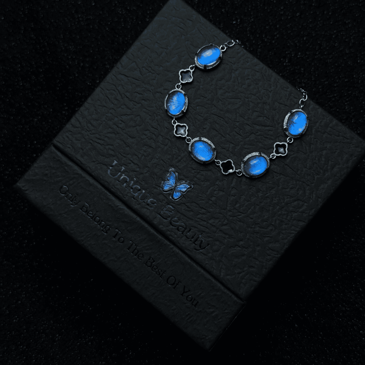 Natural Blue Morpho Shimmering Butterfly Wing Jewelry Set - Romantic Aesthetic Gift for Her