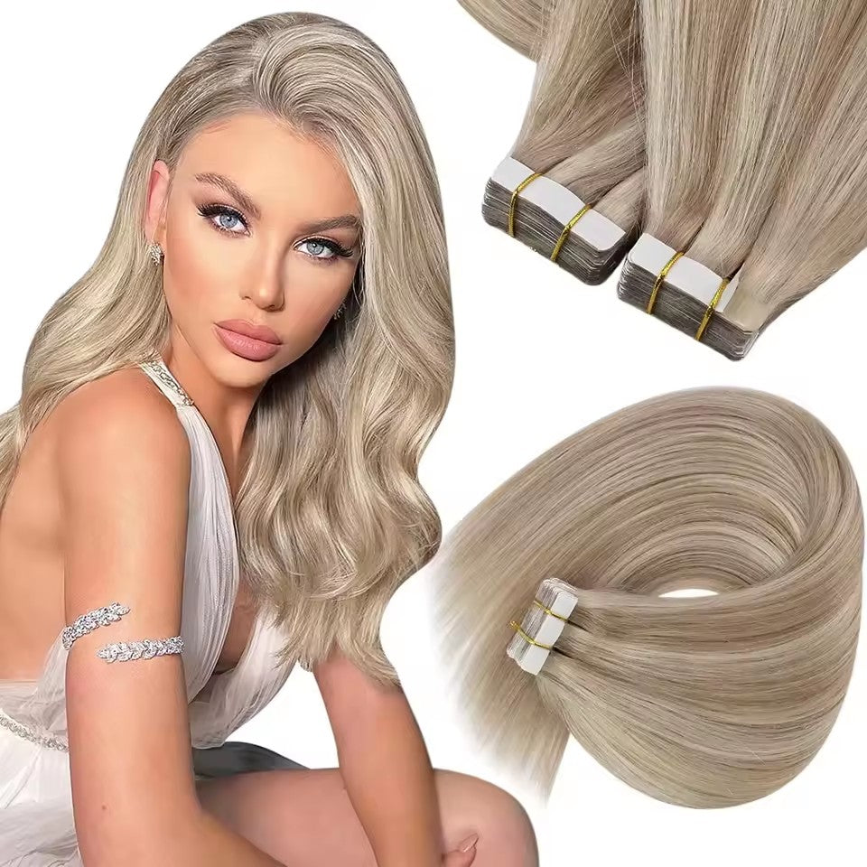 XJ Hair Tape In Hair Extensions Real Natural Hair Seamless Skin Weft Colorful Adhesive Glue On For Salon High Quality