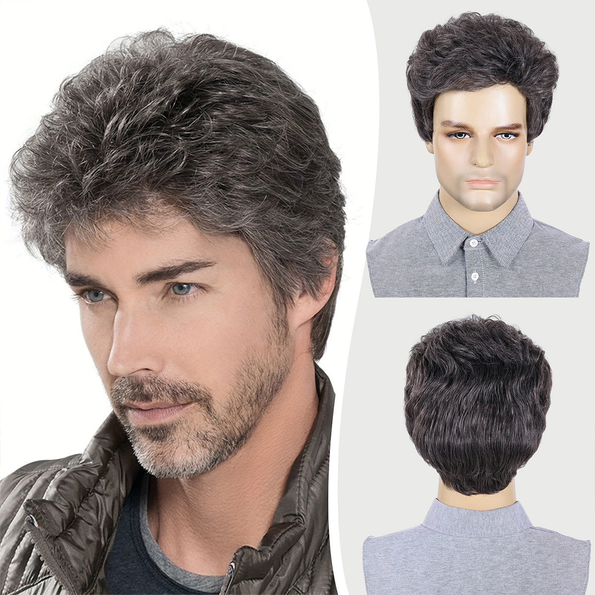 Casual Look Men's Wig – Heat-Resistant Fiber, Natural Appearance
