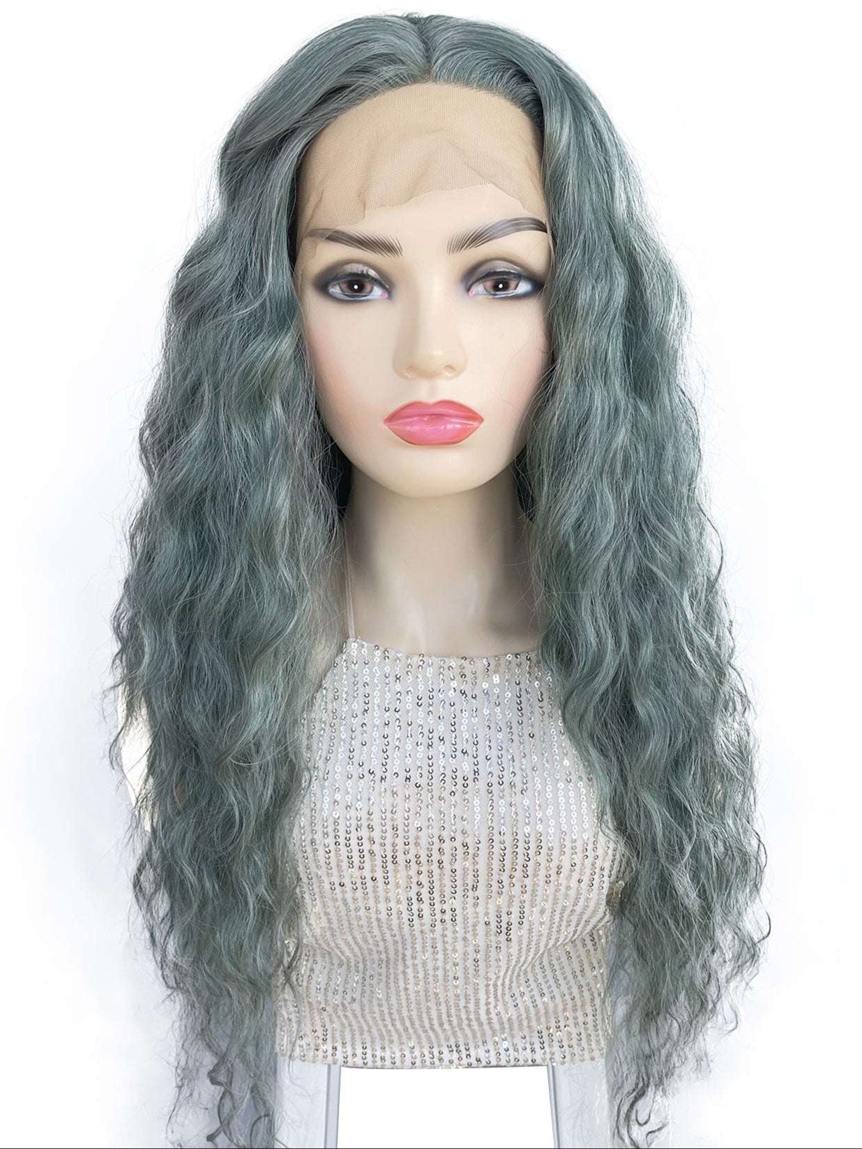Wet And Wavy Long Loose Curly Wave Synthetic Heat Resistant Fiber Black Ombre Green Hair Wig For Women& Cosplay New Year and Christmas Short Hair Wig