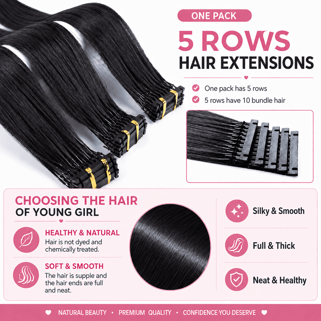 6D Human Hair Extensions 2nd Gen - Real Invisible Seamless No Trace Design,sew in extensions how to Jet Black