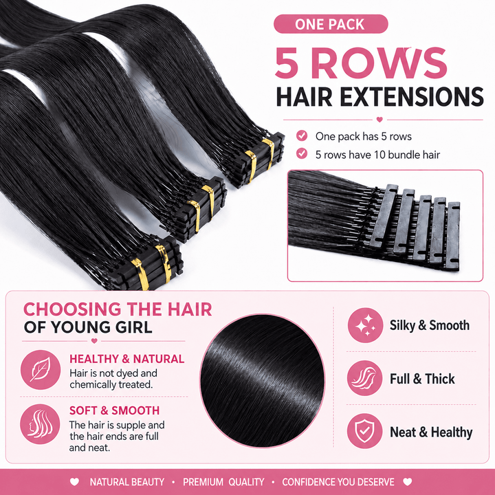 6D Human Hair Extensions 2nd Gen - Real Invisible Seamless No Trace Design,sew in extensions how to Jet Black