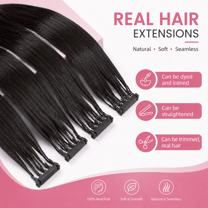 6D Human Hair Extensions 2nd Gen - Real Invisible Seamless No Trace Design,sew in extensions how to Jet Black