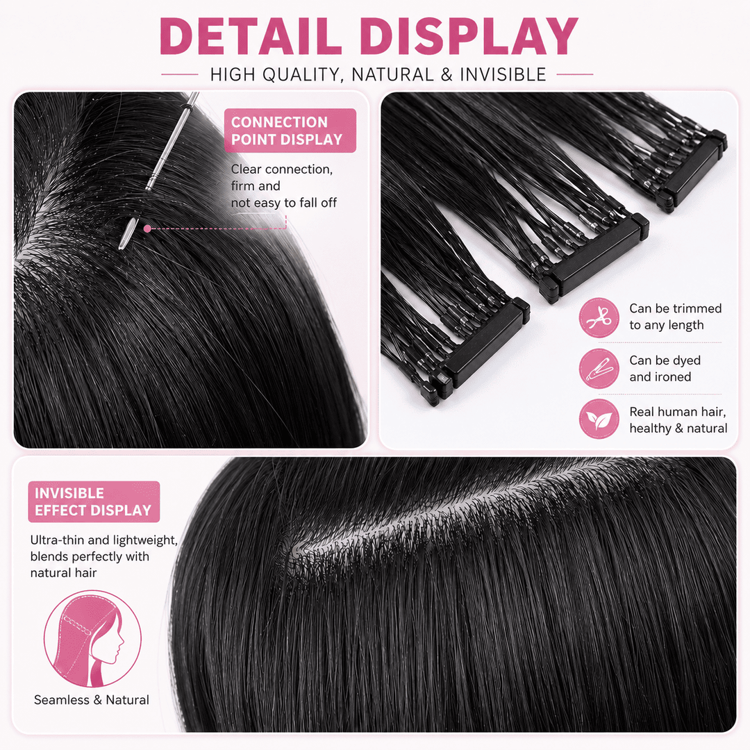 6D Human Hair Extensions 2nd Gen - Real Invisible Seamless No Trace Design,sew in extensions how to Jet Black