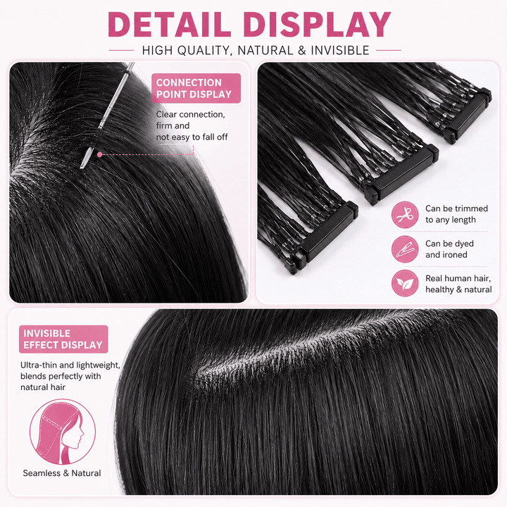 6D Human Hair Extensions 2nd Gen - Real Invisible Seamless No Trace Design,sew in extensions how to Jet Black