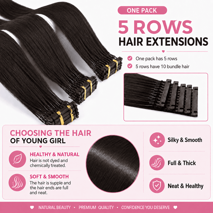 6D Human Hair Extensions 2nd Gen - Real Invisible Seamless No Trace Design,sew in extensions how to Natural Black