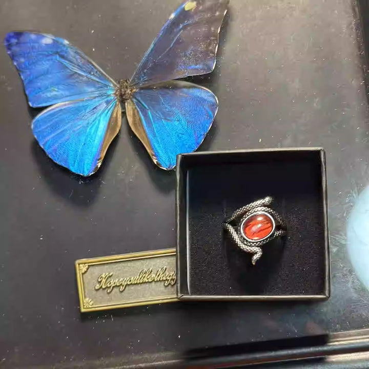 Handmade Crimson Butterfly Wing Ring - Genuine Blood Red Glider Specimen, Unfiltered Natural Beauty, Gothic Nature Inspired Gift, One-of-a-Kind Jewelry