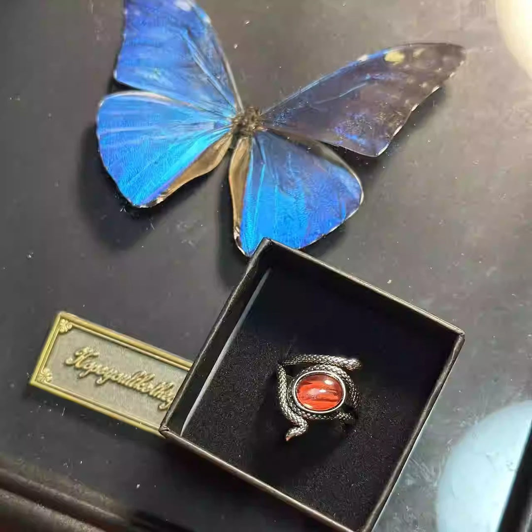 Handmade Crimson Butterfly Wing Ring - Genuine Blood Red Glider Specimen, Unfiltered Natural Beauty, Gothic Nature Inspired Gift, One-of-a-Kind Jewelry
