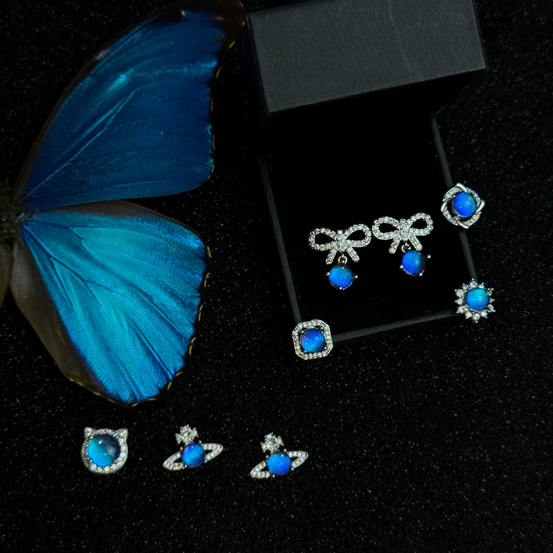 Handmade S925 Sterling Silver Real Blue Morpho Butterfly Wing Stud Earrings - Unique Specimen Jewelry Gift for Her