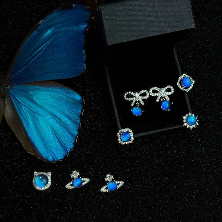 Handmade S925 Sterling Silver Real Blue Morpho Butterfly Wing Stud Earrings - Unique Specimen Jewelry Gift for Her