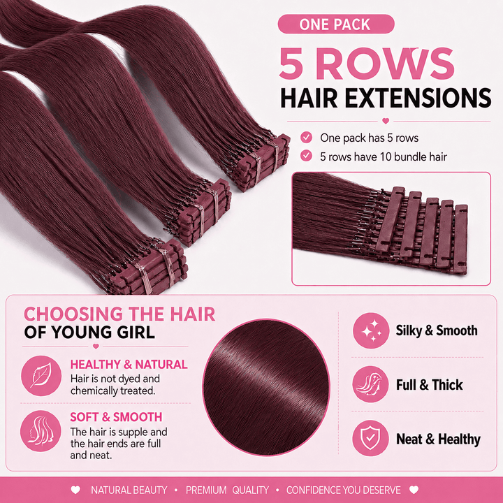 6D Human Hair Extensions 2nd Gen - Real Invisible Seamless No Trace Design,sew in extensions how to Dark Wine