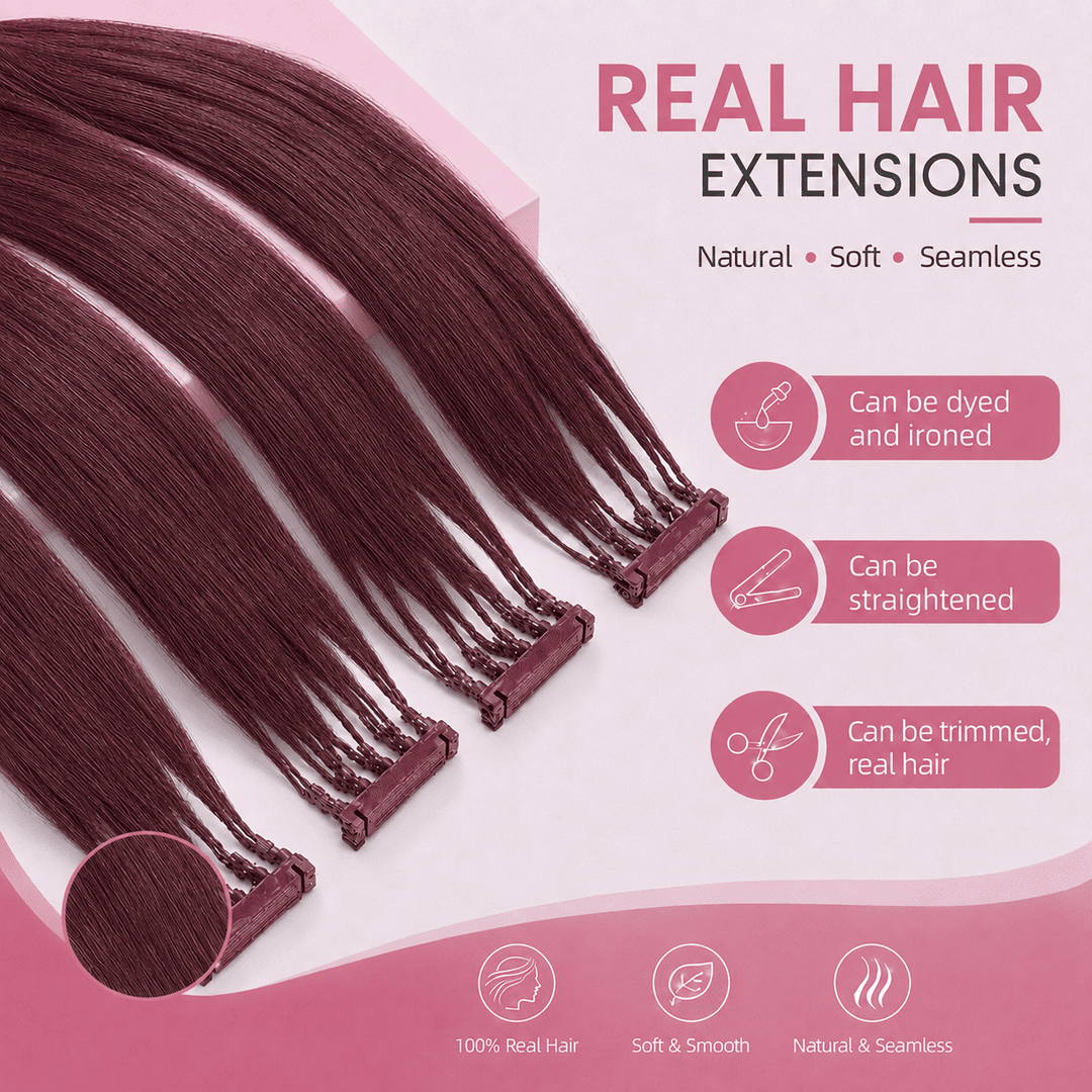 6D Human Hair Extensions 2nd Gen - Real Invisible Seamless No Trace Design,sew in extensions how to Dark Wine