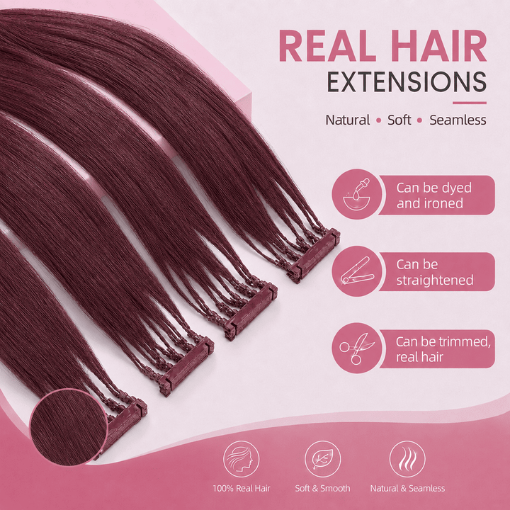 6D Human Hair Extensions 2nd Gen - Real Invisible Seamless No Trace Design,sew in extensions how to Dark Wine