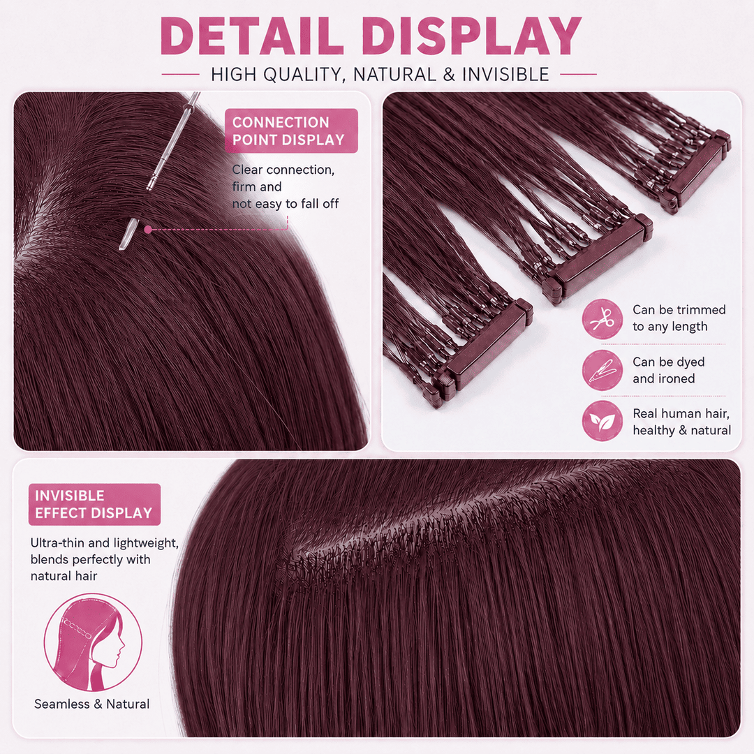 6D Human Hair Extensions 2nd Gen - Real Invisible Seamless No Trace Design,sew in extensions how to Dark Wine