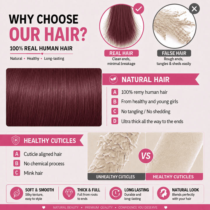 6D Human Hair Extensions 2nd Gen - Real Invisible Seamless No Trace Design,sew in extensions how to Dark Wine