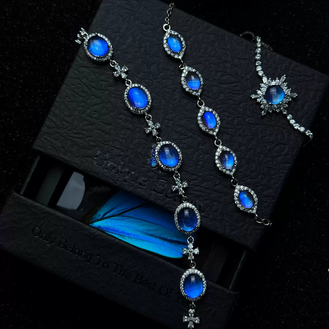 Real Blue Morpho Butterfly Wing Necklace & Bracelet Set - Unique Handmade Gift for Her