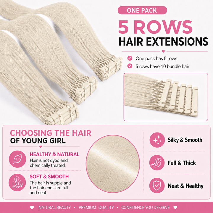 6D Human Hair Extensions 2nd Gen - Real Invisible Seamless No Trace Design,sew in extensions how to White Blonde