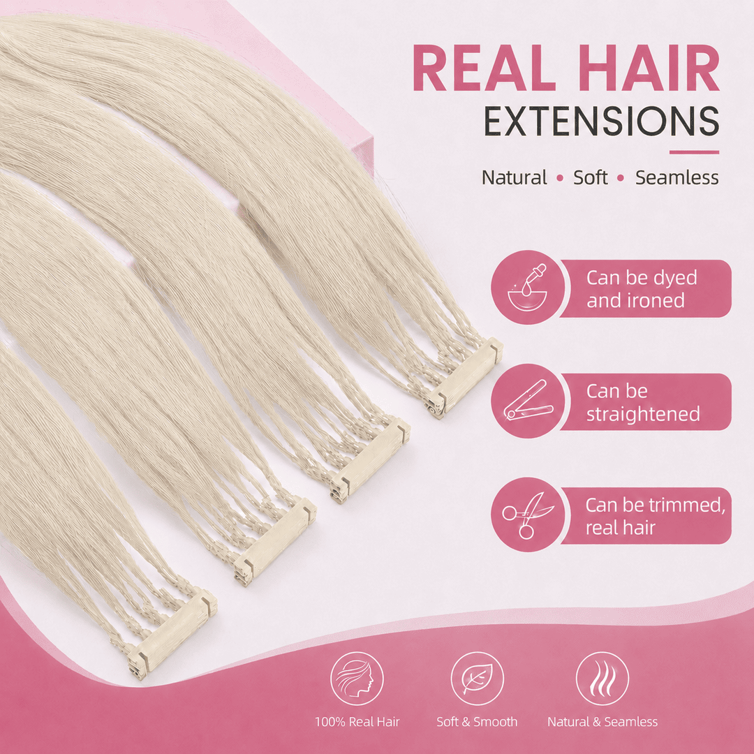 6D Human Hair Extensions 2nd Gen - Real Invisible Seamless No Trace Design,sew in extensions how to White Blonde