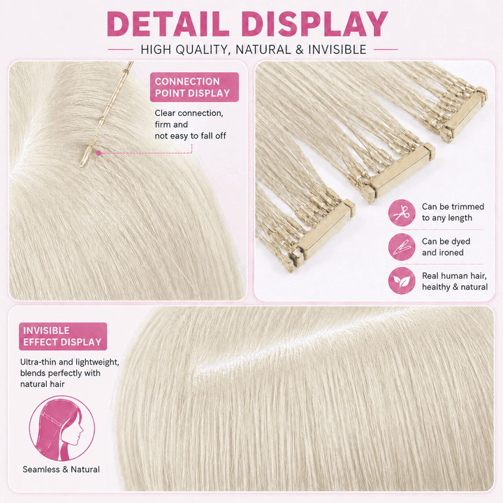 6D Human Hair Extensions 2nd Gen - Real Invisible Seamless No Trace Design,sew in extensions how to White Blonde