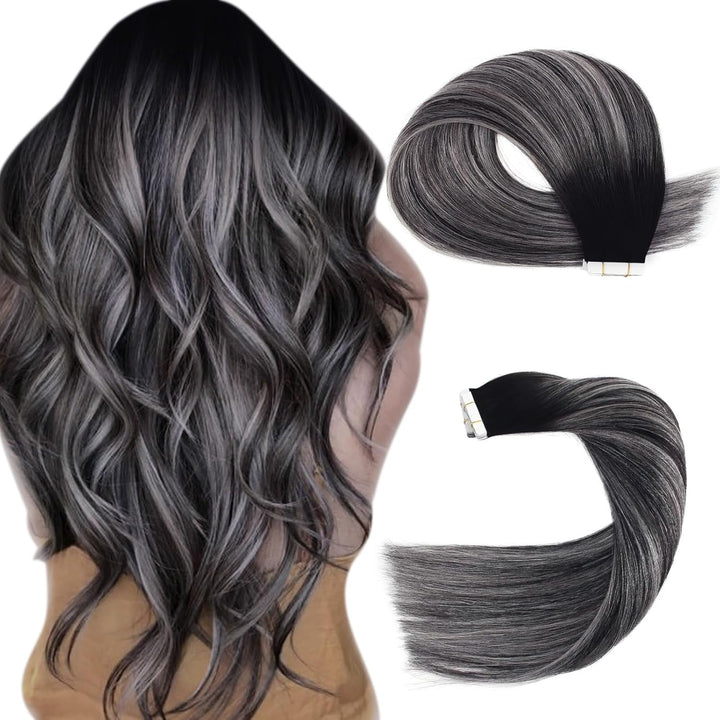 Natural Black / Chestnut Brown Balayge (1B/6/1B) Weft Hair Extensions 6A