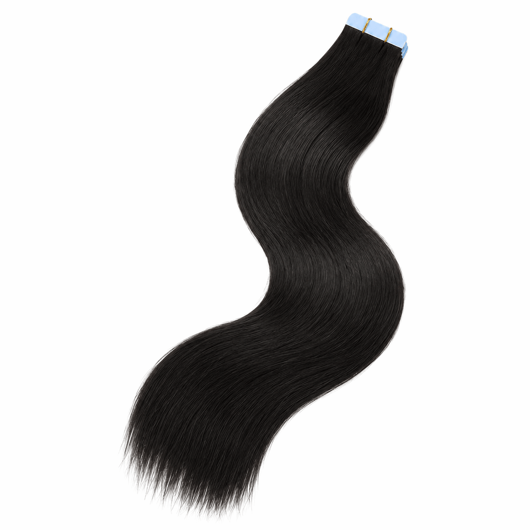 XJ Seamless Injected Hand-Tied Invisible Tape In Hair Extension 20Pcs Virgin Human Hair Jet Black