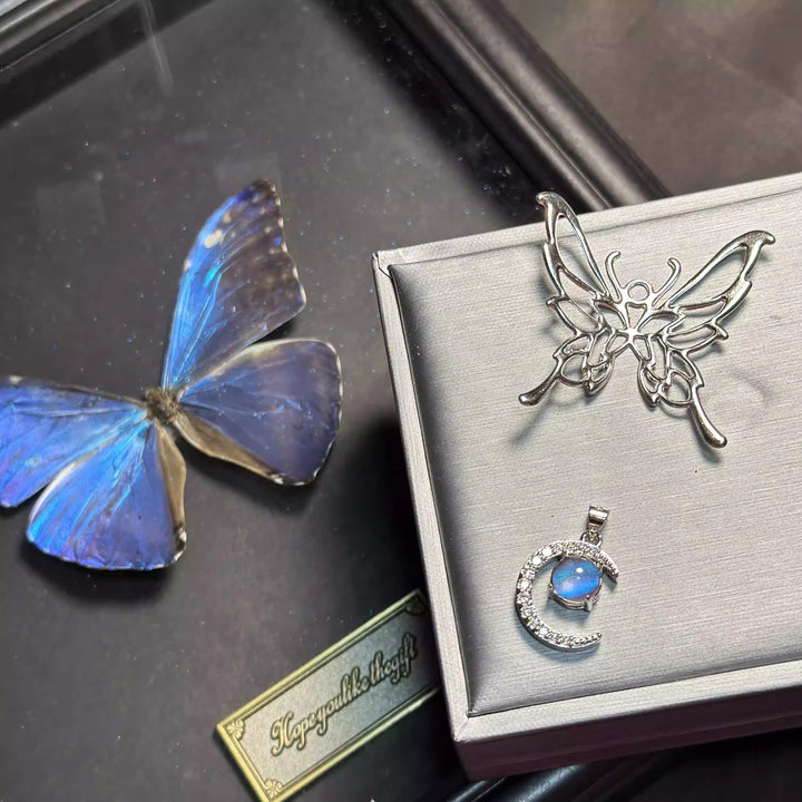 Handmade Genuine Blue Morpho Butterfly Wing Necklace - Unique Specimen Pendant, One-of-a-Kind Botanical Jewelry