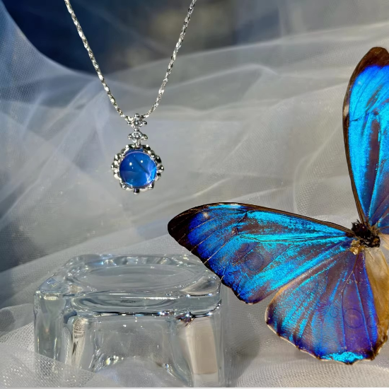 Original Handmade Blue Morpho Butterfly Wing Necklace - Premium Specimen Jewelry, Unique Luxury Birthday Gift for Her