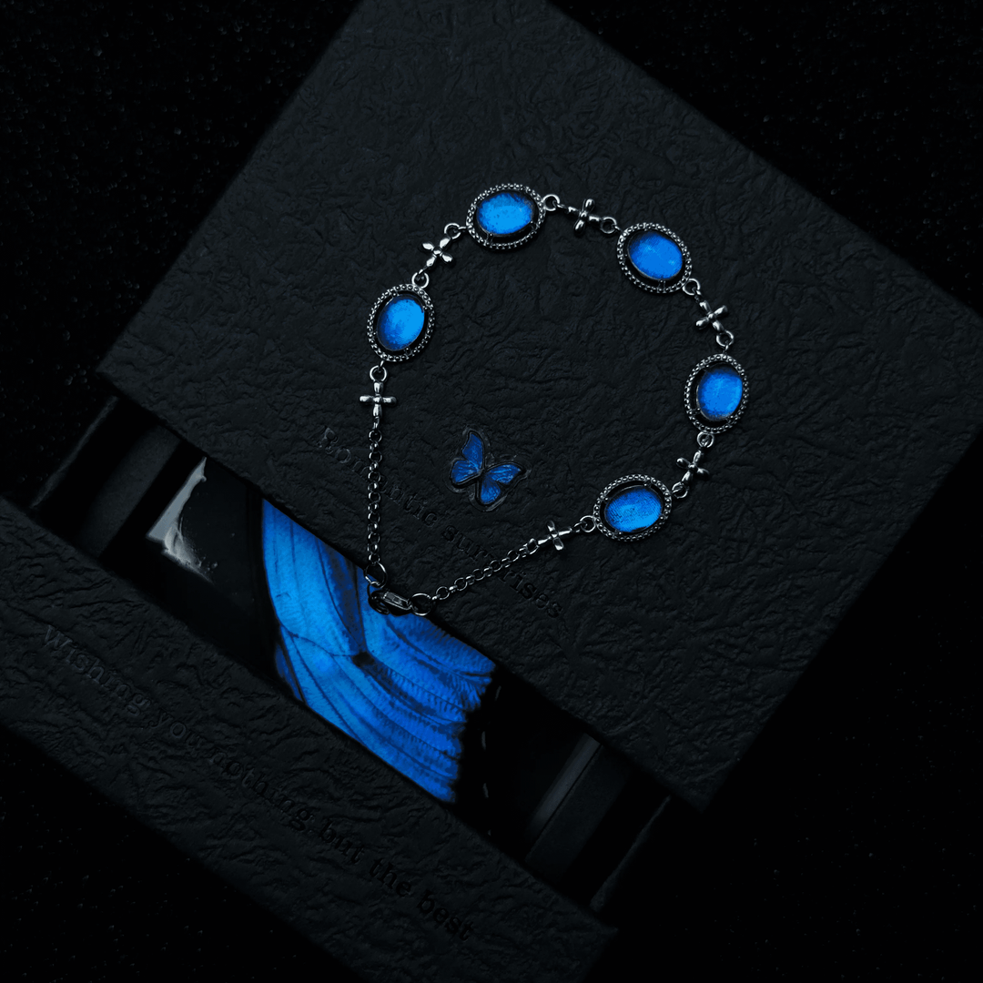 Natural Blue Morpho Shimmering Butterfly Wing Jewelry Set - Romantic Aesthetic Gift for Her