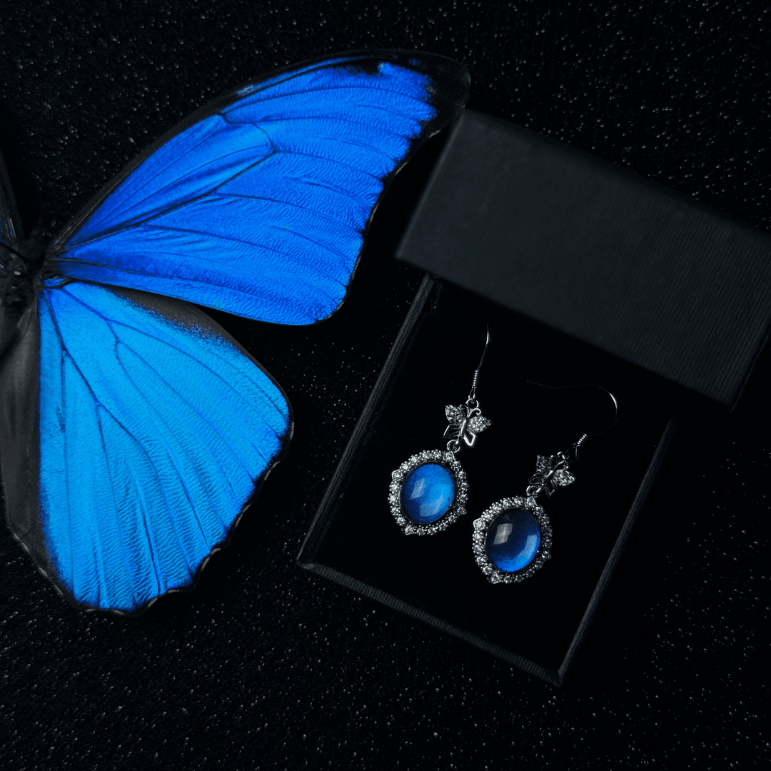 Handmade S925 Sterling Silver Real Blue Morpho Butterfly Wing Stud Earrings - Unique Specimen Jewelry Gift for Her
