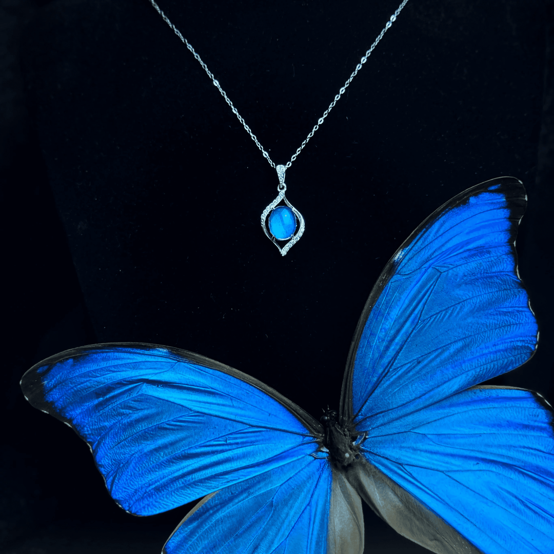 Real Blue Morpho Butterfly Wing Necklace in S925 Sterling Silver - Handmade Specimen Pendant, Unique Niche Gift for Her, Bestie Birthday Jewelry