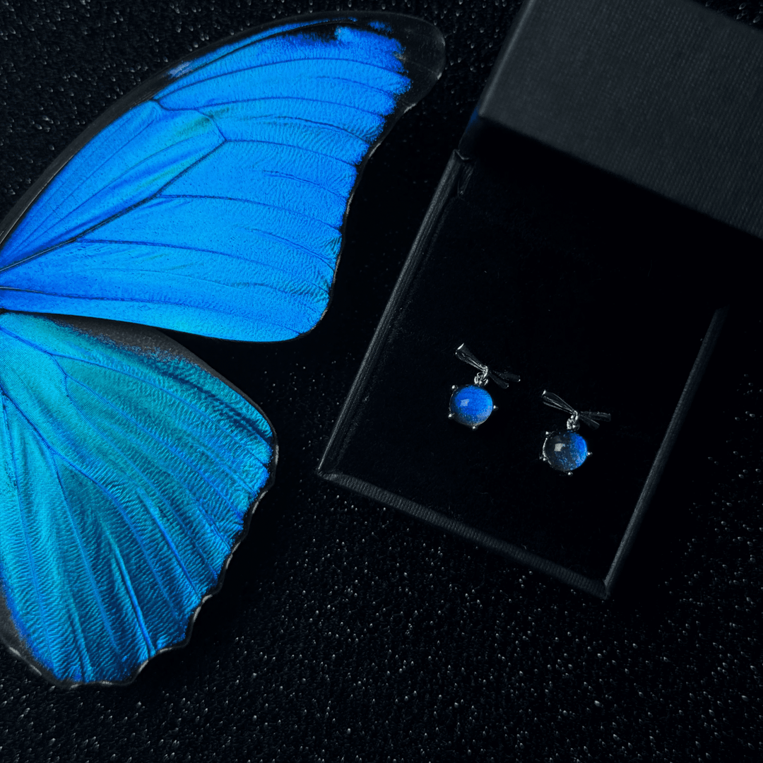 Handmade S925 Sterling Silver Real Blue Morpho Butterfly Wing Stud Earrings - Unique Specimen Jewelry Gift for Her