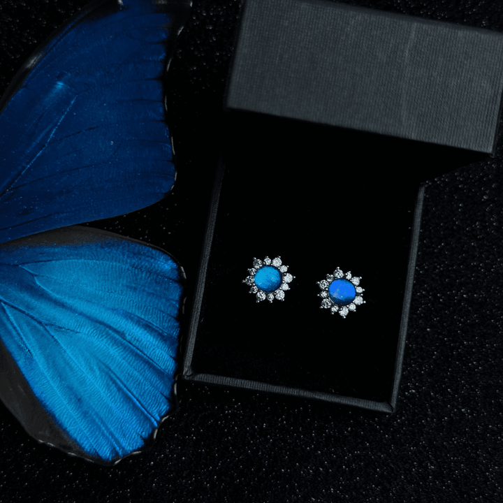 Handmade S925 Sterling Silver Real Blue Morpho Butterfly Wing Stud Earrings - Unique Specimen Jewelry Gift for Her