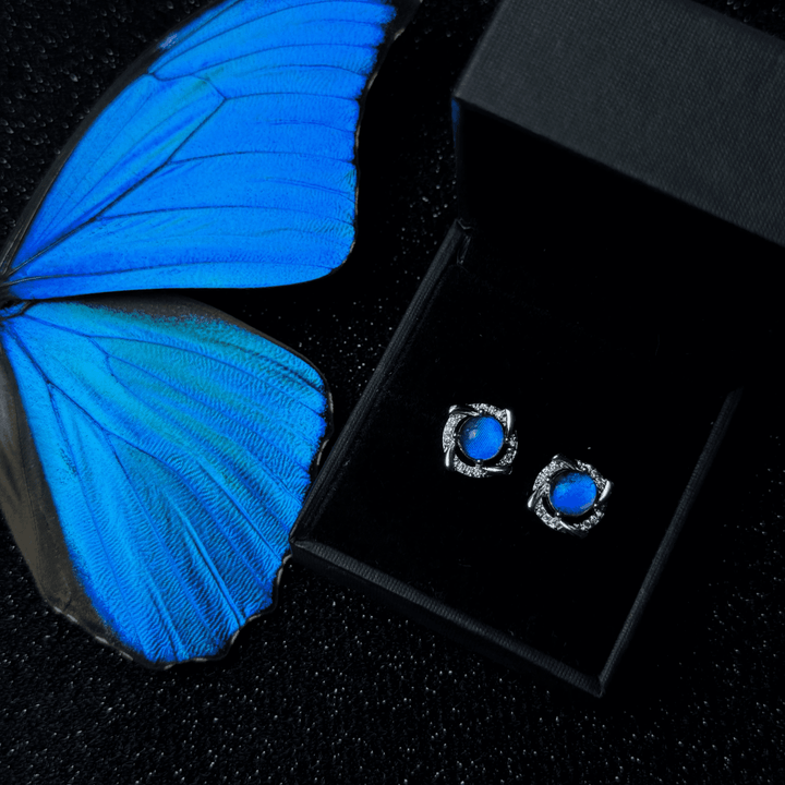 Handmade S925 Sterling Silver Real Blue Morpho Butterfly Wing Stud Earrings - Unique Specimen Jewelry Gift for Her
