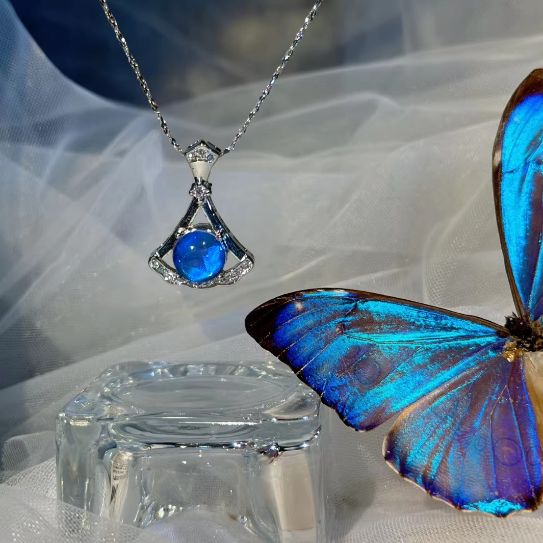 Original Handmade Blue Morpho Butterfly Wing Necklace - Premium Specimen Jewelry, Unique Luxury Birthday Gift for Her