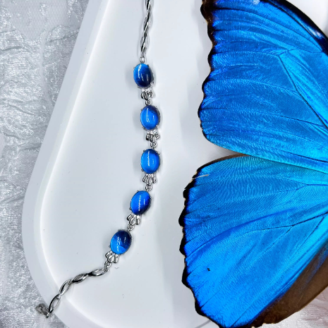 Eternal Blue Genuine Blue Morpho Butterfly Wing Specimen Bracelet in S925 Sterling Silver